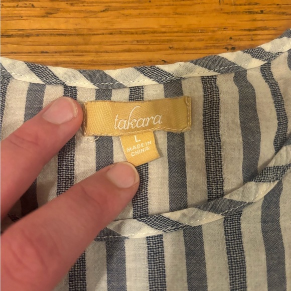 Blue and White Striped Top with Zipper Sides - Picture 2 of 4